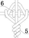 图八缠绕固定结的尾部和内圈呈反方向的反面
